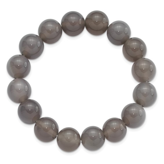 Grey Agate 12mm Beaded Stretch Bracelet