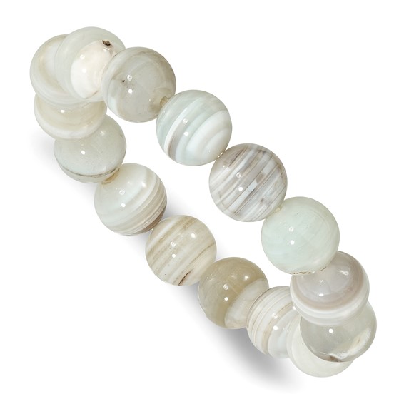 Grey Agate 12.00mm Beaded Stretch Bracelet