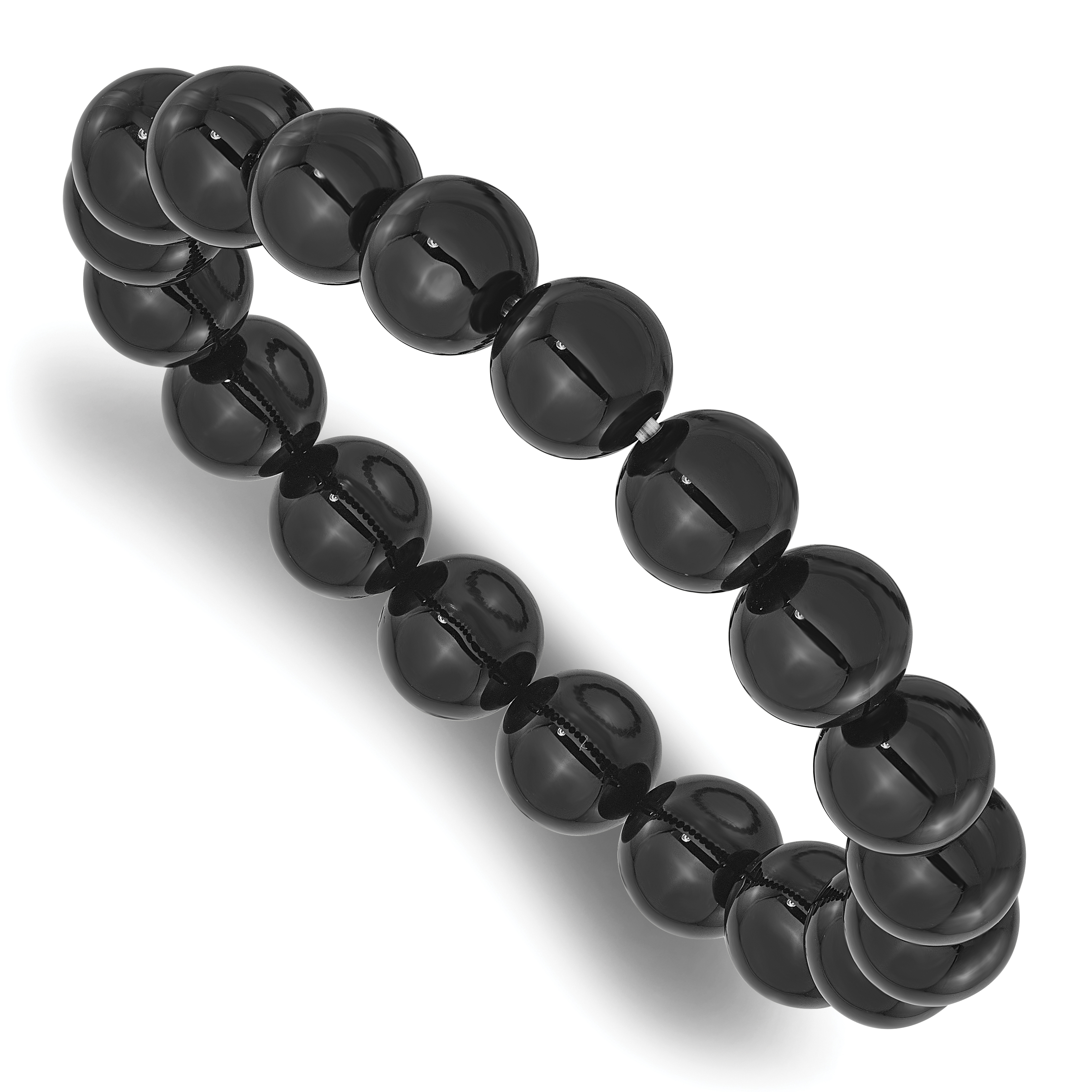 Black Agate 10mm Beaded Stretch Bracelet (QH5756)