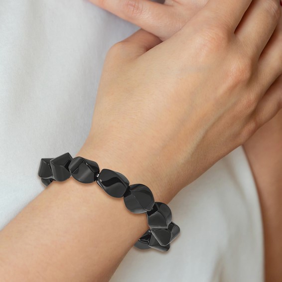Black Agate 10x14mm Twisted Oval Beaded Stretch Bracelet