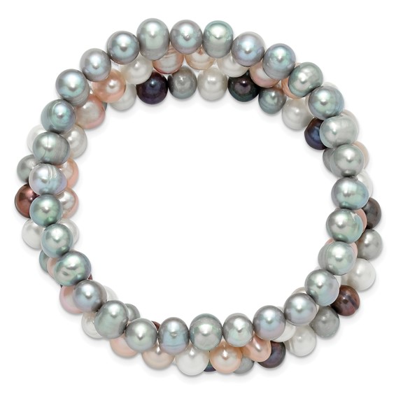 "6-7mm Grey, White, Black and Pink Semi-Round Freshwater Cultured Pearl 5-piece Stretch Bracelet Set  "