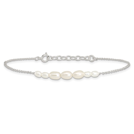 Sterling Silver E-coated with Freshwater Cultured Pearl w/1in ext Bracelet