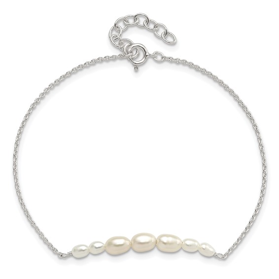 Sterling Silver E-coated with Freshwater Cultured Pearl w/1in ext Bracelet