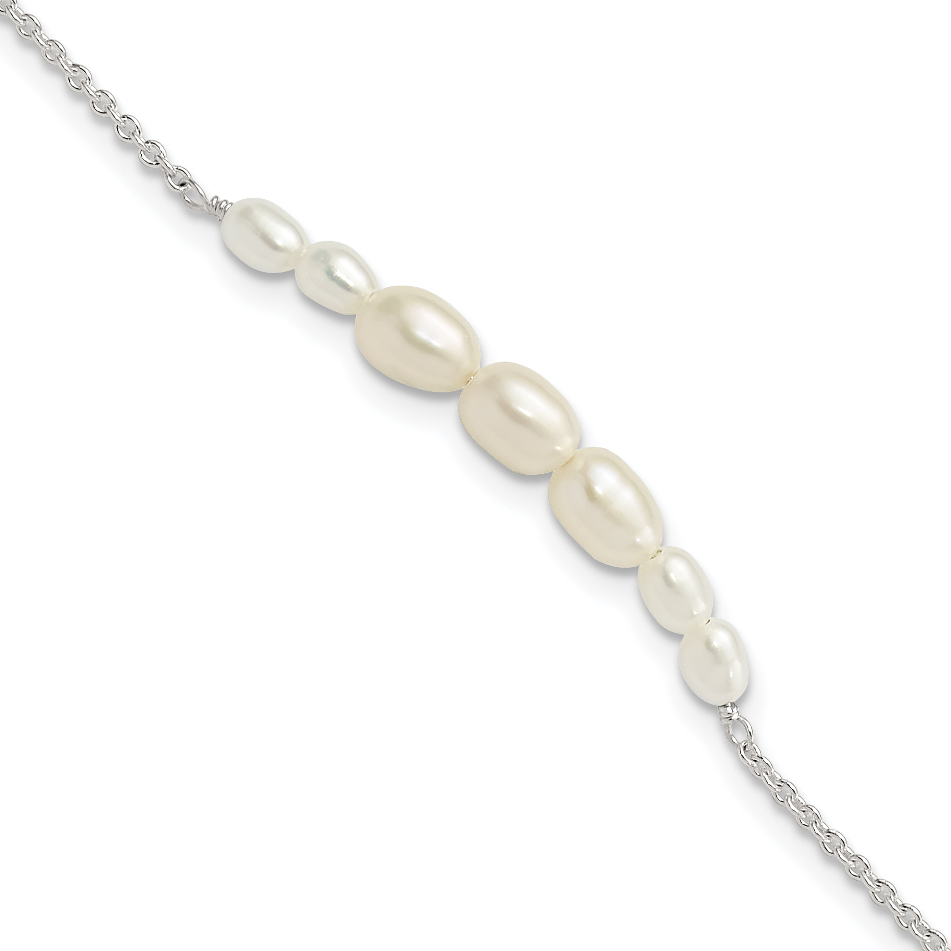 Sterling Silver E-coated with Freshwater Cultured Pearl w/1in ext Bracelet (QH5766-7)