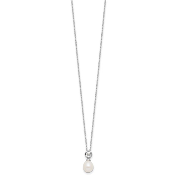 Sterling Silver Freshwater Cultured Pearl with CZ Necklace