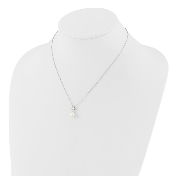 Sterling Silver Freshwater Cultured Pearl with CZ Necklace