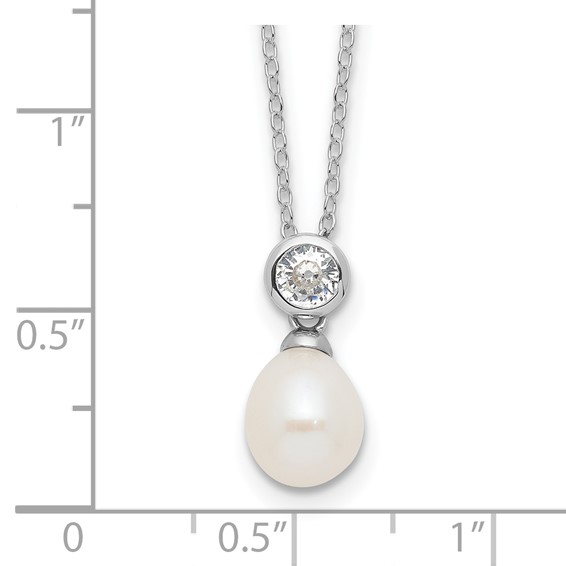 Sterling Silver Freshwater Cultured Pearl with CZ Necklace