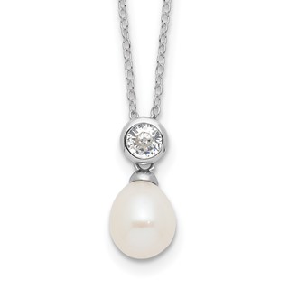 Sterling Silver Freshwater Cultured Pearl with CZ Necklace