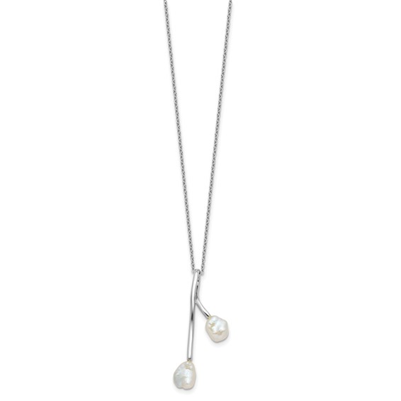 Sterling Silver Rhodium-plated 7-8mm Keshi Freshwater Cultured Pearl 17 inch Necklace