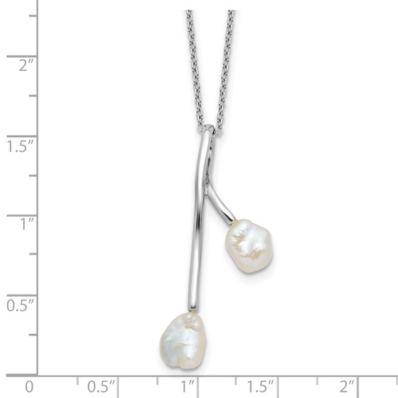 Sterling Silver Rhodium-plated 7-8mm Keshi Freshwater Cultured Pearl 17 inch Necklace