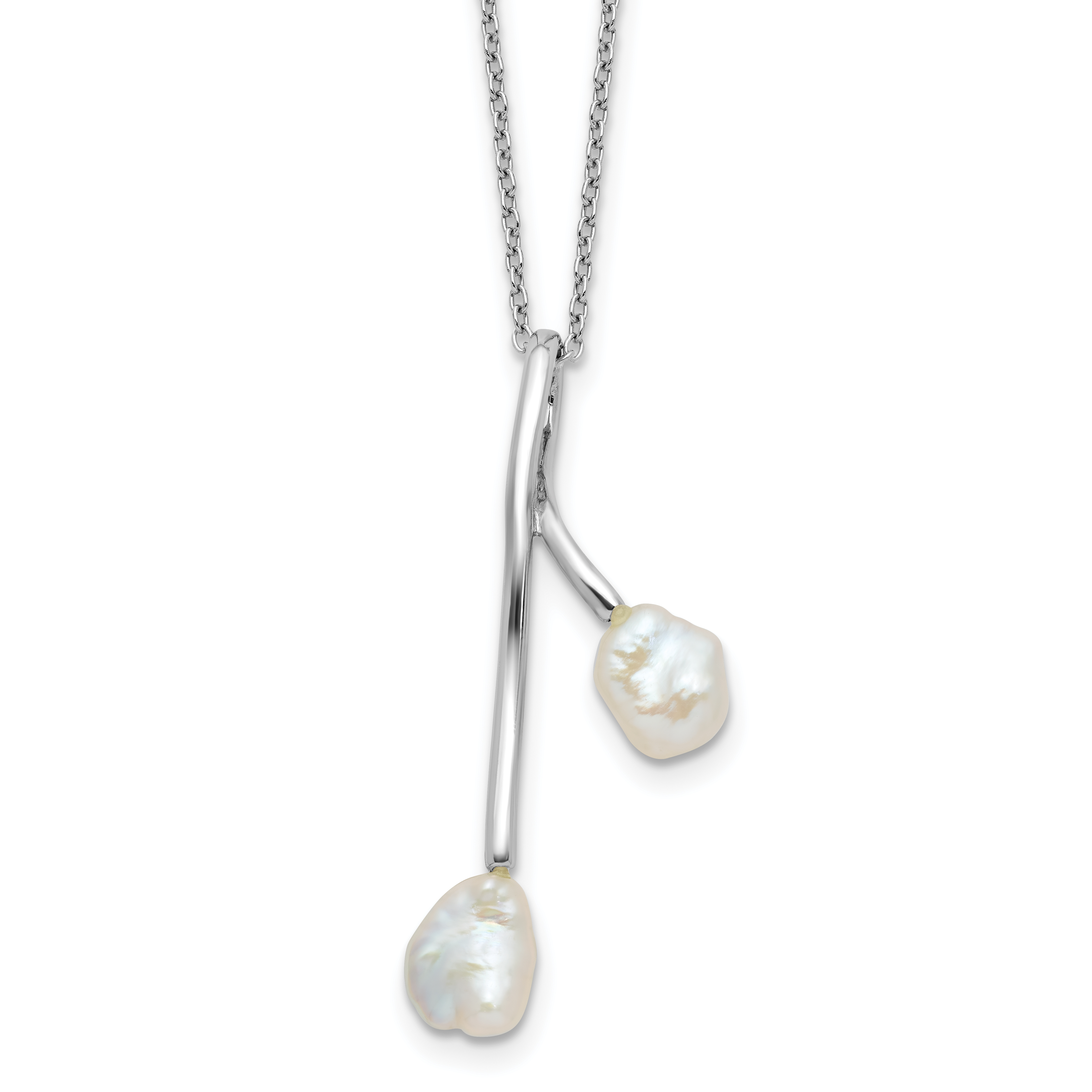 Sterling Silver Rhodium-plated 7-8mm Keshi Freshwater Cultured Pearl 17 inch Necklace (QH5792-17)