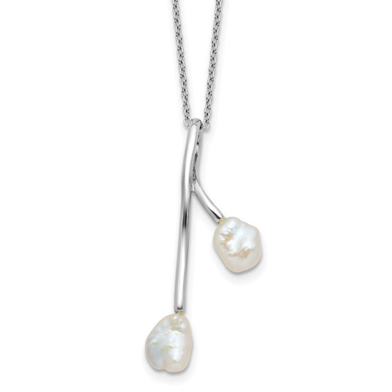 Sterling Silver Rhodium-plated 7-8mm Keshi Freshwater Cultured Pearl 17 inch Necklace