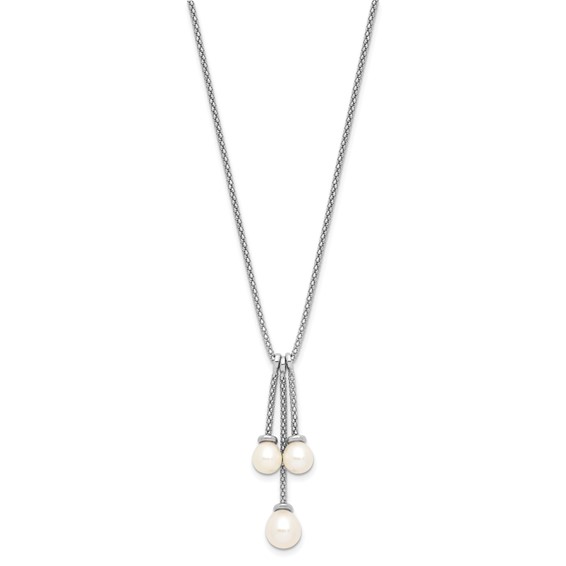 Sterling Silver RH-plated 6-8mm FWC Pearl Movable Dangles Necklace