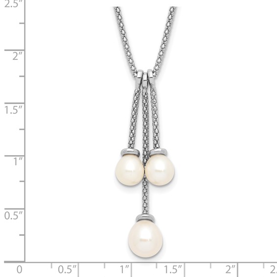 Sterling Silver RH-plated 6-8mm FWC Pearl Movable Dangles Necklace