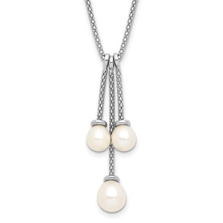 Sterling Silver RH-plated 6-8mm FWC Pearl Movable Dangles Necklace