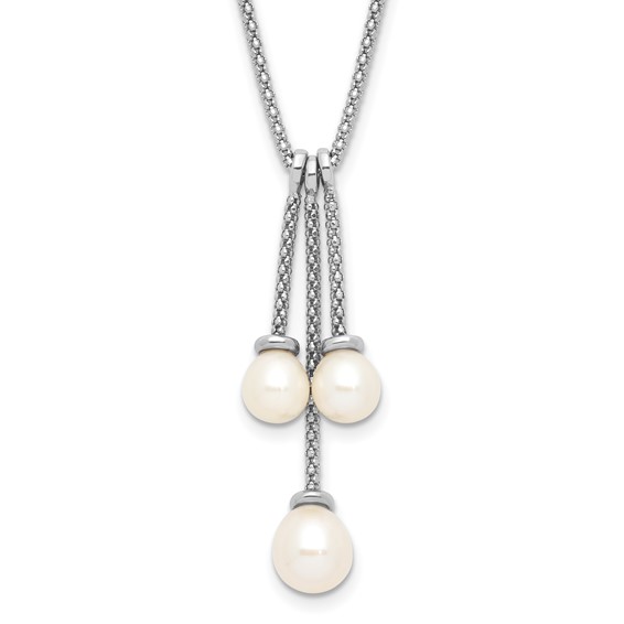 Sterling Silver RH-plated 6-8mm FWC Pearl Movable Dangles Necklace