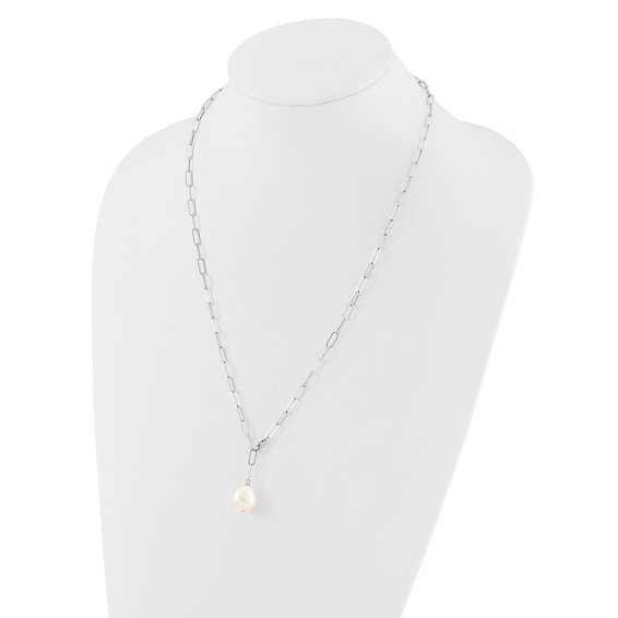 Sterling Silver Rhodium-plated 12-13mm Teardrop Freshwater Cultured Pearl Adjustable 24 inch Necklace