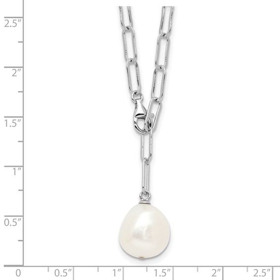 Sterling Silver Rhodium-plated 12-13mm Teardrop Freshwater Cultured Pearl Adjustable 24 inch Necklace