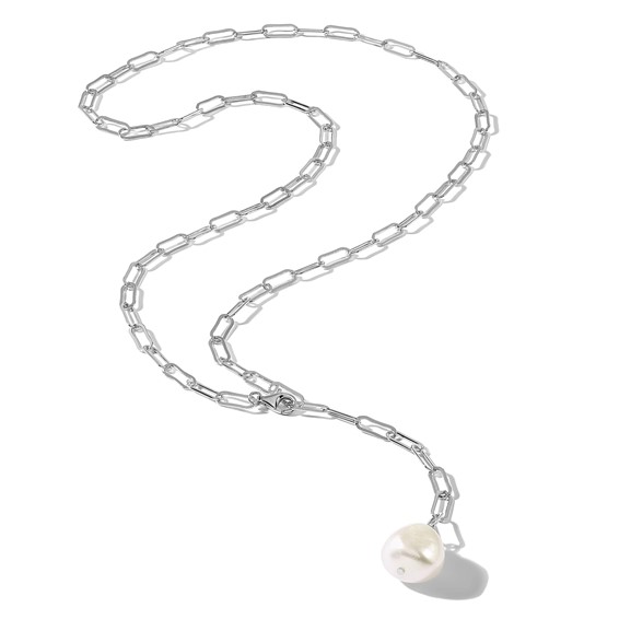 Sterling Silver Rhodium-plated 12-13mm Teardrop Freshwater Cultured Pearl Adjustable 24 inch Necklace