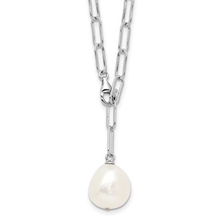 Sterling Silver Rhodium-plated 12-13mm Teardrop Freshwater Cultured Pearl Adjustable 24 inch Necklace