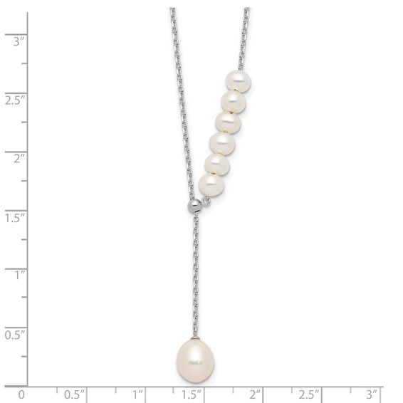 Sterling Silver Rhodium-plated 4.5-8.5mm White Teardrop and Semi-Round Freshwater Cultured Pearl 15.5 inch with 1.75 inch Extension Necklace