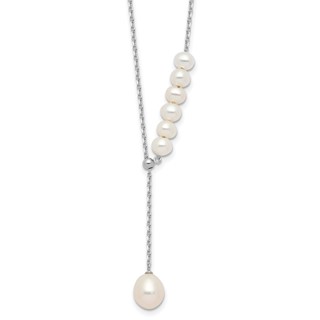 Sterling Silver Rhodium-plated 4.5-8.5mm White Teardrop and Semi-Round Freshwater Cultured Pearl 15.5 inch with 1.75 inch Extension Necklace
