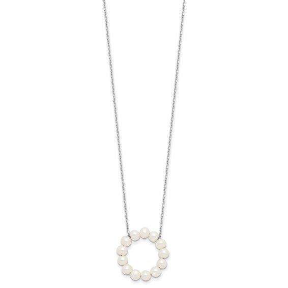 Sterling Silver Rhodium-plated 4-5mm White Near-Round Freshwater Cultured Pearl Circle 18 inch Necklace