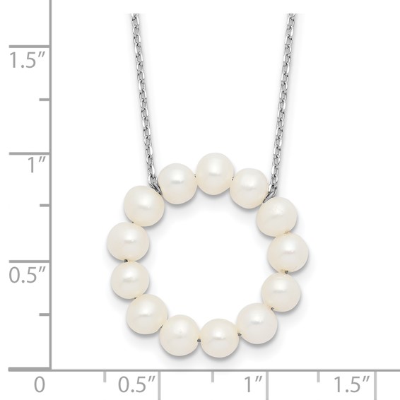 Sterling Silver Rhodium-plated 4-5mm White Near-Round Freshwater Cultured Pearl Circle 18 inch Necklace