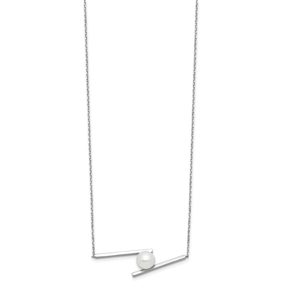 Sterling Silver Rhodium-plated 8-9mm White Round Freshwater Cultured Pearl 16 inch with 1.5 inch Extension Necklace