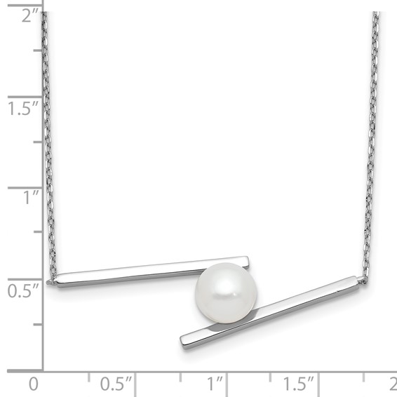 Sterling Silver Rhodium-plated 8-9mm White Round Freshwater Cultured Pearl 16 inch with 1.5 inch Extension Necklace