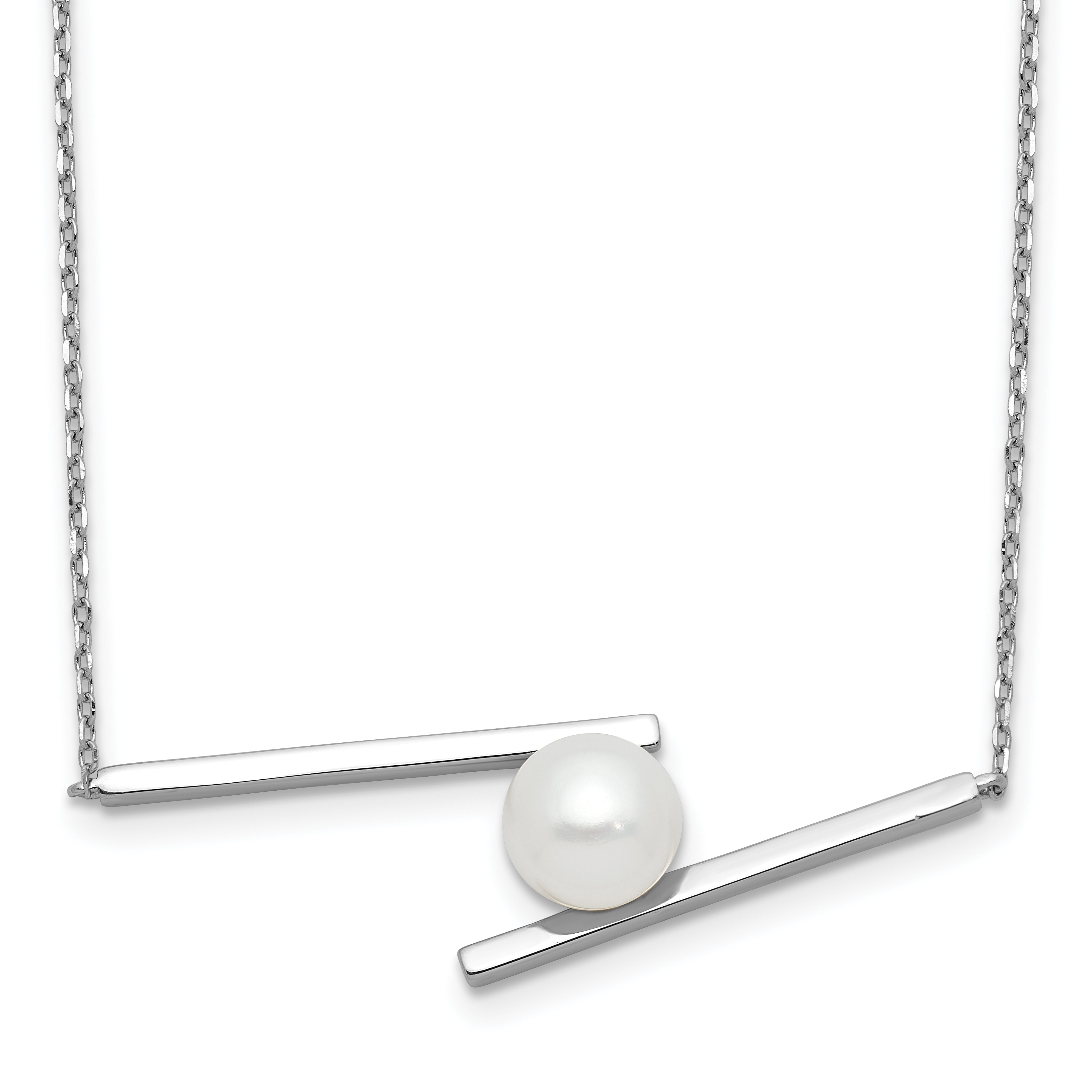 Sterling Silver Rhodium-plated 8-9mm White Round Freshwater Cultured Pearl 16 inch with 1.5 inch Extension Necklace (QH5804-16)