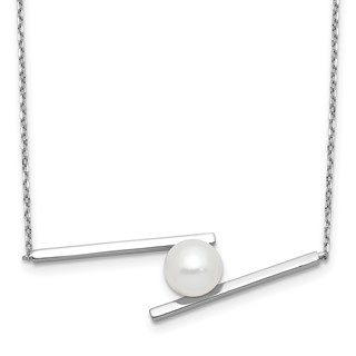 Sterling Silver Rhodium-plated 8-9mm White Round Freshwater Cultured Pearl 16 inch with 1.5 inch Extension Necklace