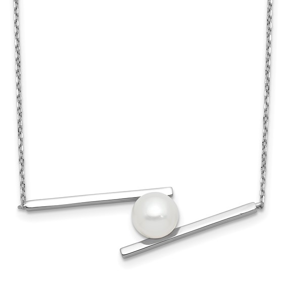 Sterling Silver Rhodium-plated 8-9mm White Round Freshwater Cultured Pearl 16 inch with 1.5 inch Extension Necklace