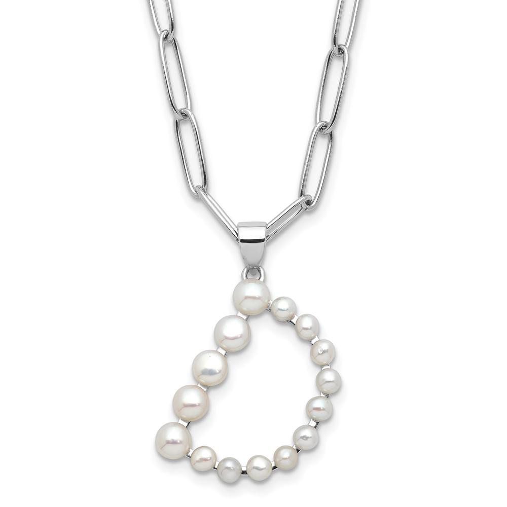 Sterling Silver Rhodium-plated 3-5.5mm White Button Freshwater Cultured Pearl LETTER D 18 inch Necklace (QH5808D-18)