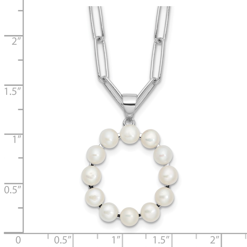 Sterling Silver Rhodium-plated 3-5.5mm White Button Freshwater Cultured Pearl LETTER O 18 inch Necklace (QH5808O-18)