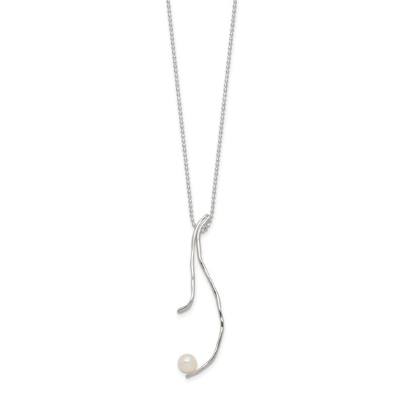 Sterling Silver Rhod-plated Hammered FWC Pearl w/2 in ext Necklace