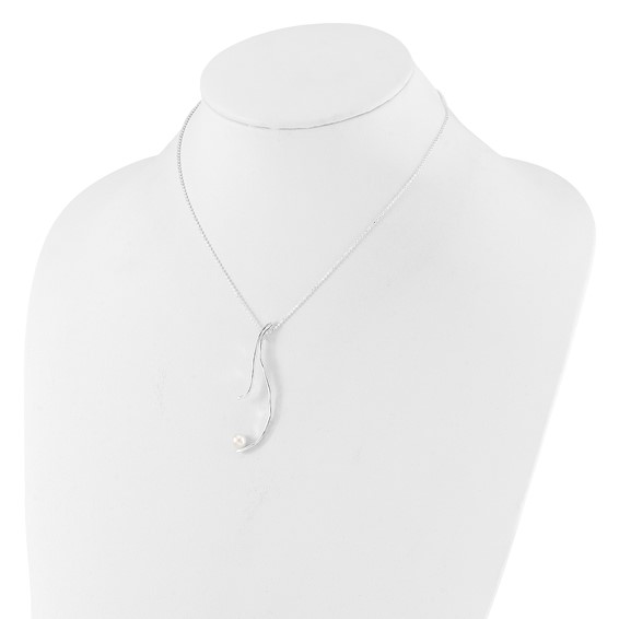 Sterling Silver Rhod-plated Hammered FWC Pearl w/2 in ext Necklace