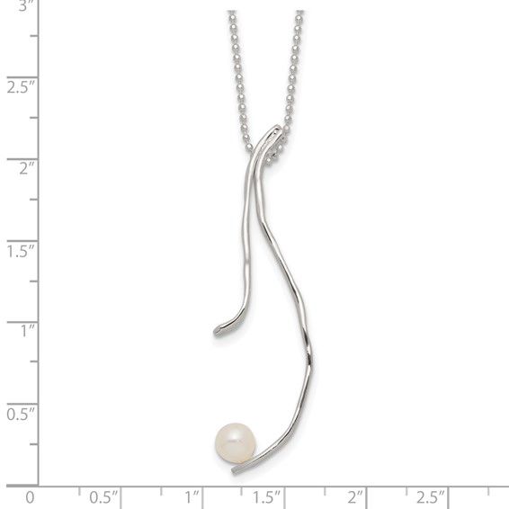 Sterling Silver Rhod-plated Hammered FWC Pearl w/2 in ext Necklace