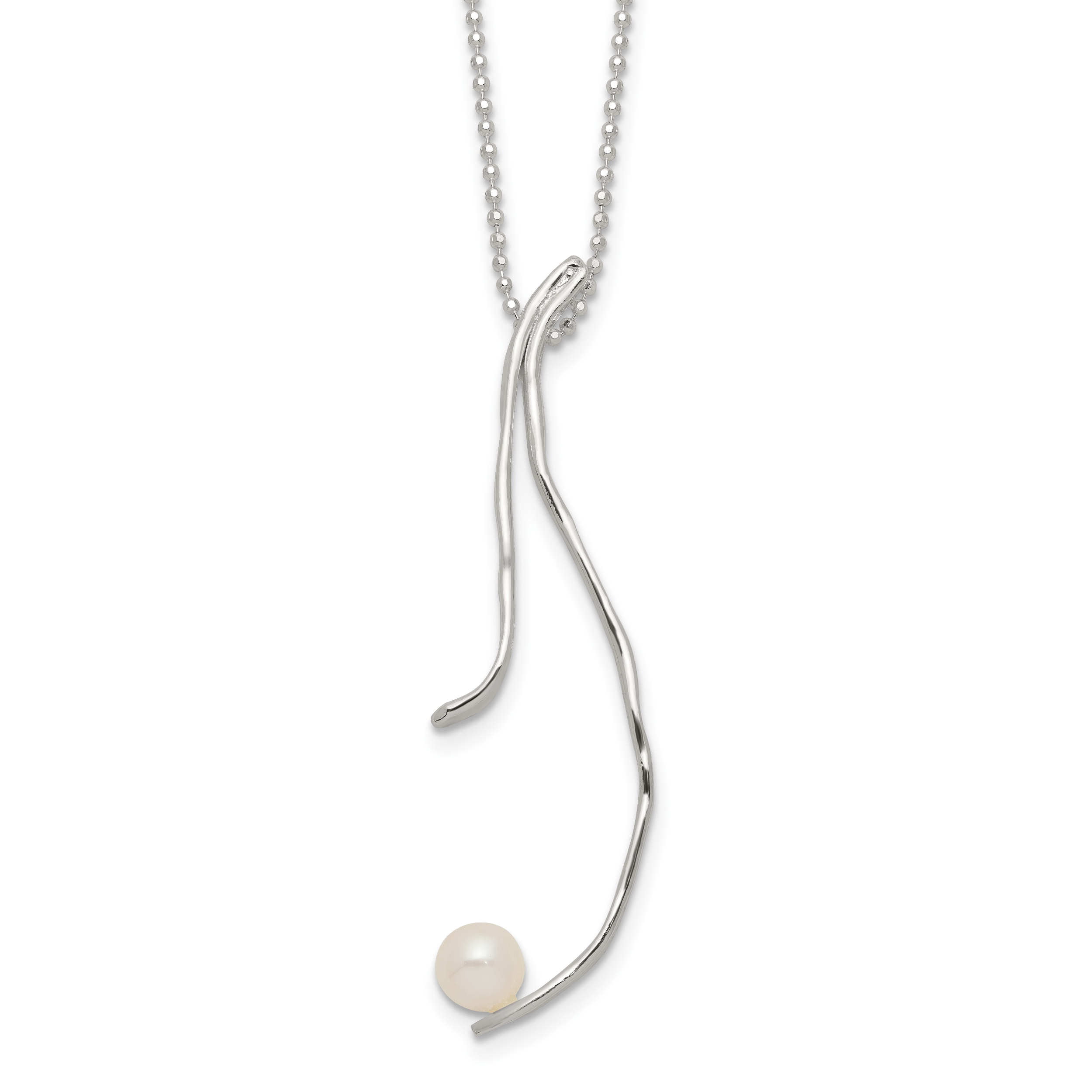 Sterling Silver Rhod-plated Hammered FWC Pearl w/2 in ext Necklace (QH5810-15.5)