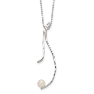 Sterling Silver Rhod-plated Hammered FWC Pearl w/2 in ext Necklace