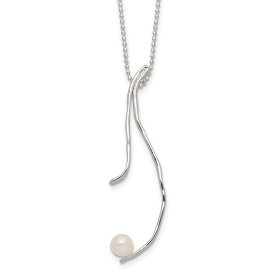 Sterling Silver Rhod-plated Hammered FWC Pearl w/2 in ext Necklace