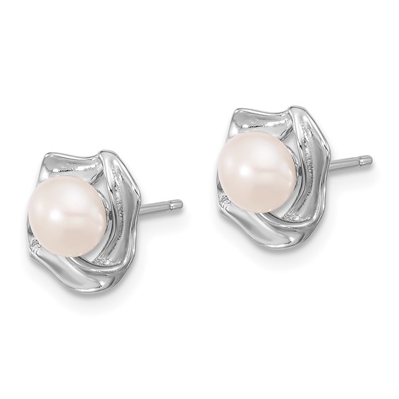 Sterling Silver Rhodium-plated 5-7mm White Button Freshwater Cultured Pearl 18 inch Necklace and Post Earrings Set