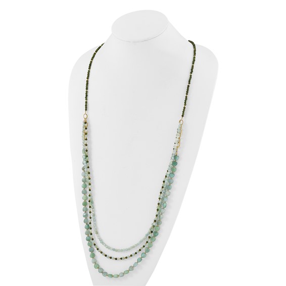 Sterling Silver Gold-plated Amazonite Adj. 17in or 40in Necklace