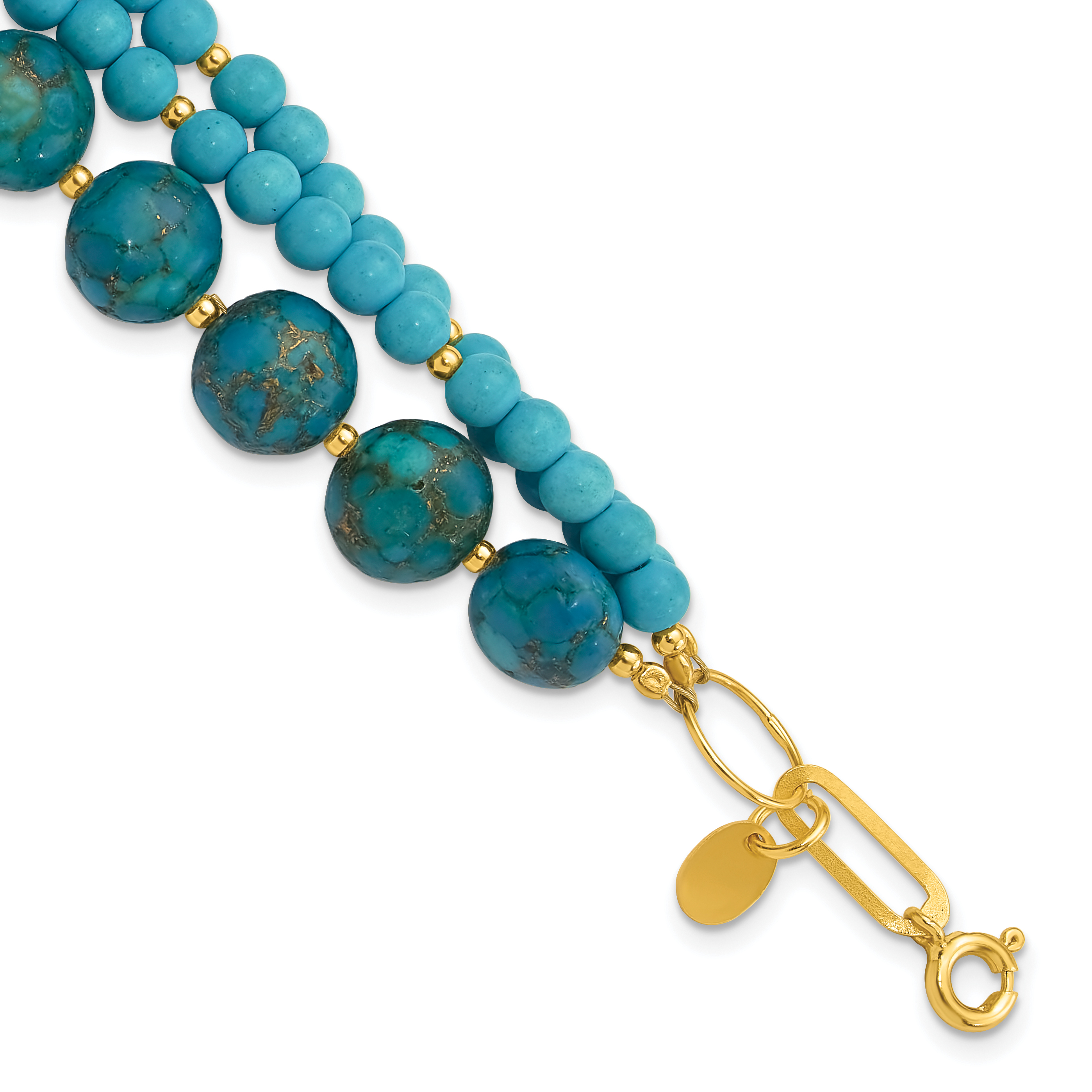 Sterling Silver Gold-plated Recon Zircon and Turquoise 8in Bracelet (QH5835-8)