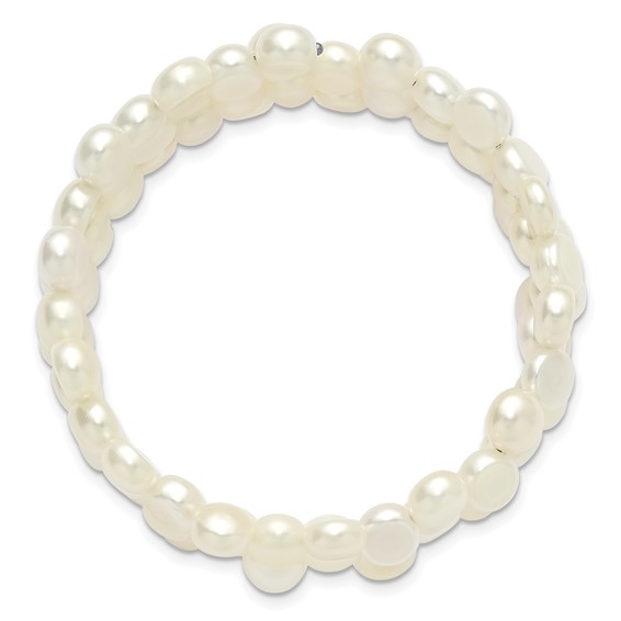 Sterling Silver Rhodium-plated 6-7mm Button White Freshwater Cultured Pearl Flexible Wrap Bracelet