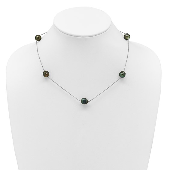 Sterling Silver Rhodium-plated 9-10mm Baroque Black Tahitian Saltwater Cultured Pearl 5-Station 18 inch Necklace
