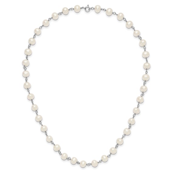 Sterling Silver Rhodium-plated 6-7mm Semi-Round White Freshwater Cultured Pearl 18 inch Necklace/7 inch Bracelet/Button Post Earring Set