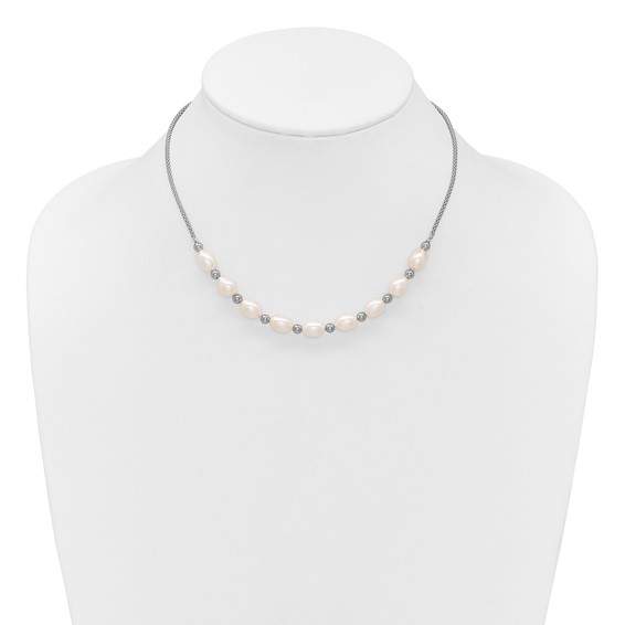 Sterling Silver Beaded and FWC Pearl Necklace