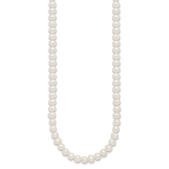 Sterling Silver Rhodium-plated 6-7mm Semi-Round White Freshwater Cultured Pearl 14 inch with 2 inch Extender Choker
