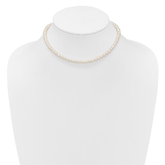 Sterling Silver Rhodium-plated 6-7mm Semi-Round White Freshwater Cultured Pearl 14 inch with 2 inch Extender Choker